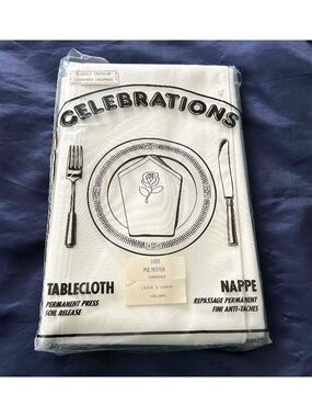 TABLECLOTH, IVORY CLOTH, 152 x 259cm, WITH STRIPS OF IVORY DOTS & IVORY LINES,